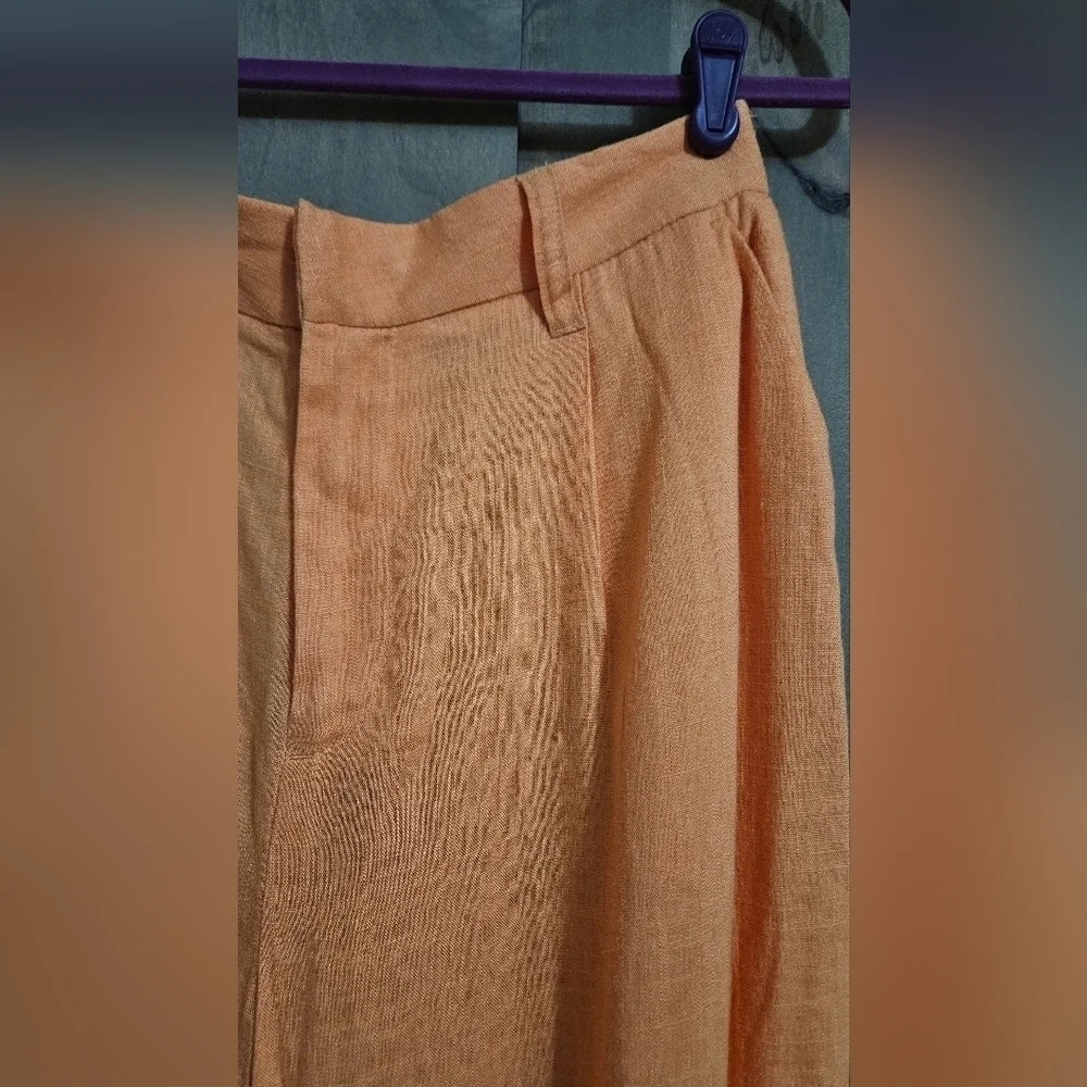 H&M Linen Blend Pleated Tailored Trousers In Orange. Size Small NWT